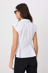 TRENDYOLMİLLA WHITE-Multicolored Striped peplum Detailed Shirt - Image 4