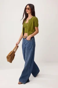 TRENDYOLMİLLA Oil Green Premium Yarn Strapless Blouse- Cardigan Knitwear Set - Image 2