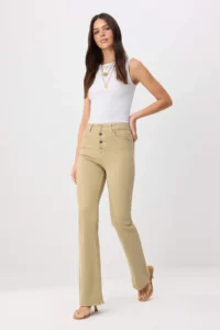 TRENDYOLMİLLA Camel Button Detailed High Waist Medium Flexible Flare jeans