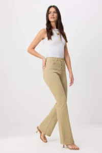 TRENDYOLMİLLA Camel Button Detailed High Waist Medium Flexible Flare jeans - Image 2