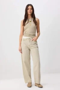 TRENDYOLMİLLA Beige Stitching Detailed High Waist Baggy 100% Cotton jeans