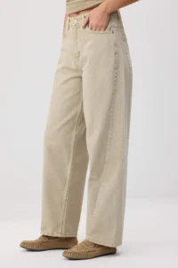 TRENDYOLMİLLA Beige Stitching Detailed High Waist Baggy 100% Cotton jeans - Image 3