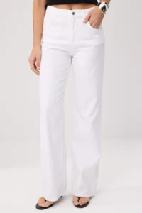 TRENDYOLMİLLA WHITE DRAPPY High Waist Seasonal 100% Cotton LONG Size Wide Leg jeans - Image 3