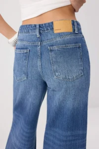 TRENDYOLMİLLA Premium Medium Blue Special Material Draped High Waist 100% Cotton Wide Leg jeans - Image 3