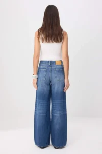 TRENDYOLMİLLA Premium Medium Blue Special Material Draped High Waist 100% Cotton Wide Leg jeans - Image 5