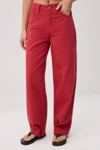 TRENDYOLMİLLA Red High Waist 100% Cotton barrel jeans