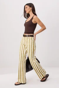 TRENDYOLMİLLA Multicolored Striped High Waist 100% Cotton Wide Leg jeans - Image 2