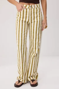 TRENDYOLMİLLA Multicolored Striped High Waist 100% Cotton Wide Leg jeans - Image 3