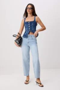 TRENDYOLMİLLA Ice Blue Stitching Detailed High Waist Less Flexible barrel jeans