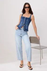 TRENDYOLMİLLA Ice Blue Stitching Detailed High Waist Less Flexible barrel jeans - Image 2