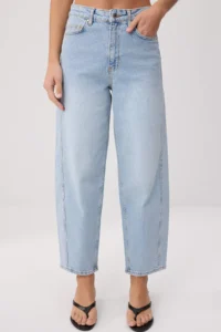TRENDYOLMİLLA Ice Blue Stitching Detailed High Waist Less Flexible barrel jeans - Image 3
