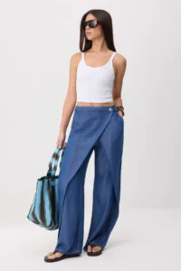 TRENDYOLMİLLA Mavi Waist Detailed High Waist Wide Leg jeans