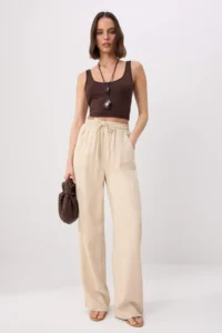 TRENDYOLMİLLA Tan 100% Tencel Elastic Waist High Waist Wide Leg jeans