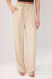 TRENDYOLMİLLA Tan 100% Tencel Elastic Waist High Waist Wide Leg jeans - Image 3