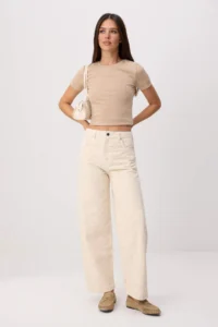 TRENDYOLMİLLA Beige Puantiye Patterned High Waist barrel 100% Cotton Non-Stretch jeans - Image 2