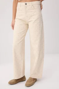 TRENDYOLMİLLA Beige Puantiye Patterned High Waist barrel 100% Cotton Non-Stretch jeans - Image 3