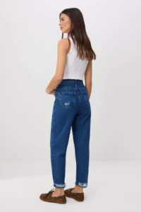 TRENDYOLMİLLA DARK BLUE High Waist 100% Cotton Non-Stretch Mom jeans - Image 4