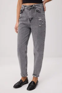 TRENDYOLMİLLA Gray High Waist 100% Cotton Non-Stretch Mom jeans - Image 3