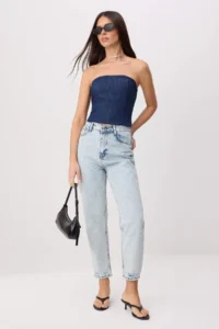 TRENDYOLMİLLA Light Blue High Waist 100% Cotton Non-Stretch Mom jeans - Image 2