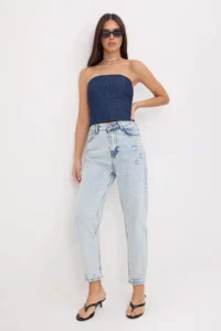 TRENDYOLMİLLA Light Blue High Waist 100% Cotton Non-Stretch Mom jeans - Image 3