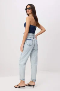 TRENDYOLMİLLA Light Blue High Waist 100% Cotton Non-Stretch Mom jeans - Image 4