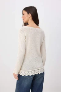 TRENDYOLMİLLA Ecru Boat Neck Lace Detailed Knitwear Sweater - Image 4