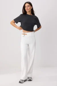 TRENDYOLMİLLA WHITE  Belt Cut Out Detailed Wide Leg/Wide Leg Material  Pants - Image 2