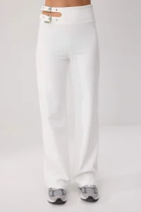 TRENDYOLMİLLA WHITE  Belt Cut Out Detailed Wide Leg/Wide Leg Material  Pants - Image 3