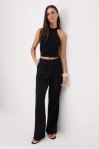 TRENDYOLMİLLA Black Special Collection Draped Wide Leg/Wide Leg Dress Pants - Image 2