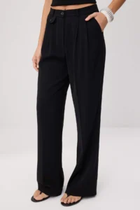 TRENDYOLMİLLA Black Special Collection Draped Wide Leg/Wide Leg Dress Pants - Image 3