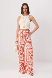 TRENDYOLMİLLA Red-Multicolored Patterned Viscose Rahat Cut Elastic Waist Wide Leg Pants