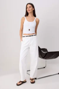 TRENDYOLMİLLA WHITE Arched Gabardine barrel 100% Cotton Soft Touch Pants - Image 2