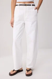 TRENDYOLMİLLA WHITE Arched Gabardine barrel 100% Cotton Soft Touch Pants - Image 3