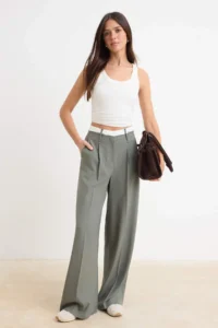 TRENDYOLMİLLA Khaki Waist Detailed Wideleg Pants