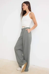 TRENDYOLMİLLA Khaki Waist Detailed Wideleg Pants - Image 2