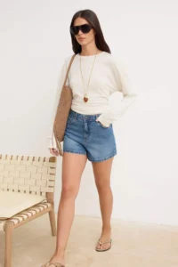 TRENDYOLMİLLA DARK BLUE High Waist 100% Cotton DENIM City Shorts