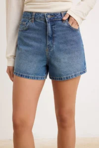 TRENDYOLMİLLA DARK BLUE High Waist 100% Cotton DENIM City Shorts - Image 3