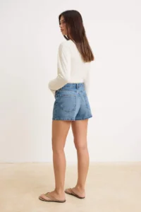 TRENDYOLMİLLA DARK BLUE High Waist 100% Cotton DENIM City Shorts - Image 4