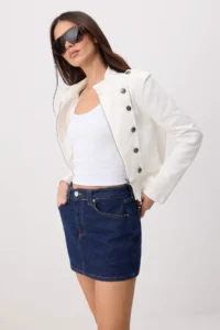 TRENDYOLMİLLA DARK BLUE Less Flexible Mini DENIM Shorts Skirt - Image 2