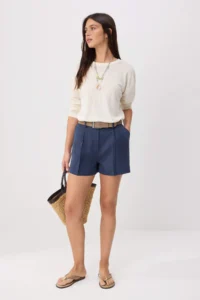 TRENDYOLMİLLA Navy Blue 100% Linen Shorts & Bermuda