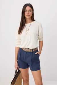 TRENDYOLMİLLA Navy Blue 100% Linen Shorts & Bermuda - Image 2