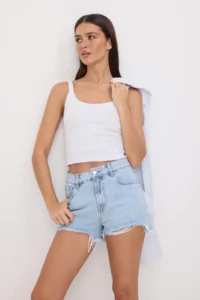 TRENDYOLMİLLA Light Blue Split Detailed DENIM Shorts & Bermuda - Image 2
