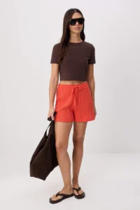 TRENDYOLMİLLA Pomegranate Blossom Plain High Waist Pipe Both Short Knitwear look Knitting Shorts & Bermuda - Image 2