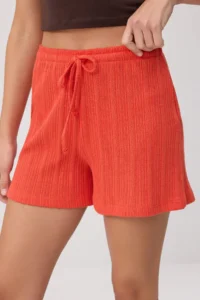 TRENDYOLMİLLA Pomegranate Blossom Plain High Waist Pipe Both Short Knitwear look Knitting Shorts & Bermuda - Image 3