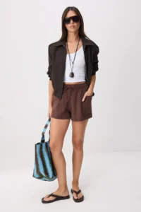 TRENDYOLMİLLA Brown Plain High Waist Pipe Both Short Soft Touch Knitting Shorts & Bermuda