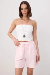 TRENDYOLMİLLA Light Pink 100% Tencel City Size DENIM Shorts - Image 2