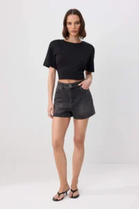 TRENDYOLMİLLA Black High Waist City Size 100% Cotton DENIM Shorts