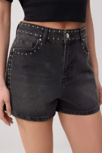 TRENDYOLMİLLA Black High Waist City Size 100% Cotton DENIM Shorts - Image 3