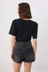 TRENDYOLMİLLA Black High Waist City Size 100% Cotton DENIM Shorts - Image 4