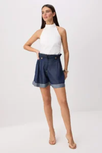 TRENDYOLMİLLA DARK BLUE Waist Detailed 100% Tencel DENIM Shorts - Image 2
